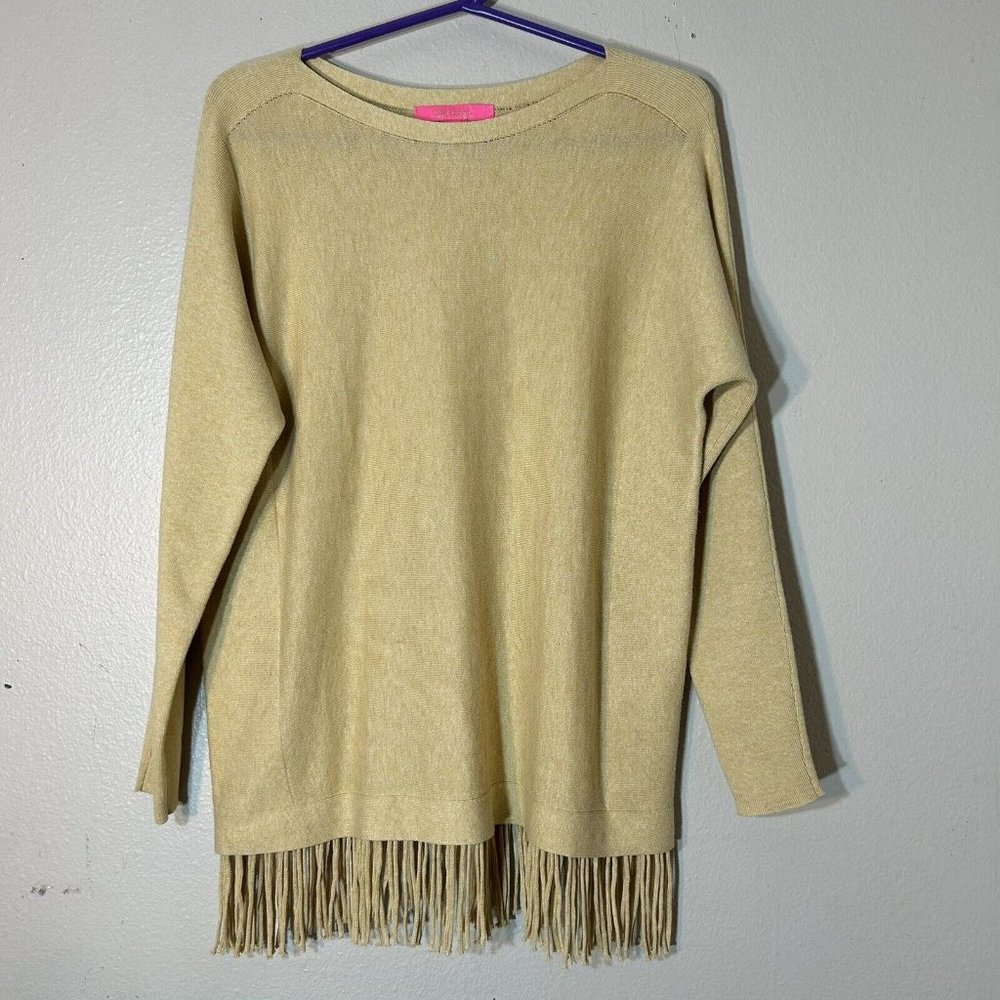 Lilly Pulitzer Glenda Fringed Sweater Heathered Sand Bar $138 Size S Coolmax
